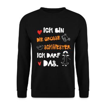 Ich bin die Große Schwester Familie Tochter - Unisex Pullover - Schwarz - Vorne - Alina (178cm) & Michal (187cm)