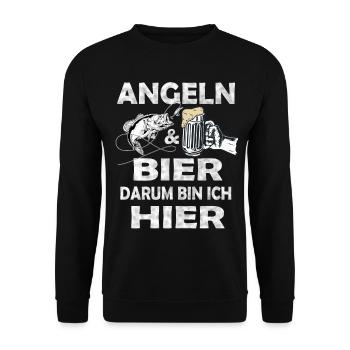 Angeln und Bier Darum bin ich hier. - Unisex Pullover - Schwarz - Vorne - Alina (178cm) & Michal (187cm)