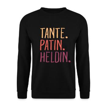 Tante Patin Heldin Geschenk für Patentante - Unisex Pullover - Schwarz - Vorne - Alina (178cm) & Michal (187cm)
