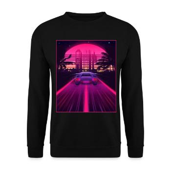 Synthwave Esthétique Rétro Vaporwave des années 80 des années 90 Auto - Sweat-shirt Unisexe - noir - Devant - Alina (178cm) & Michal (187cm)