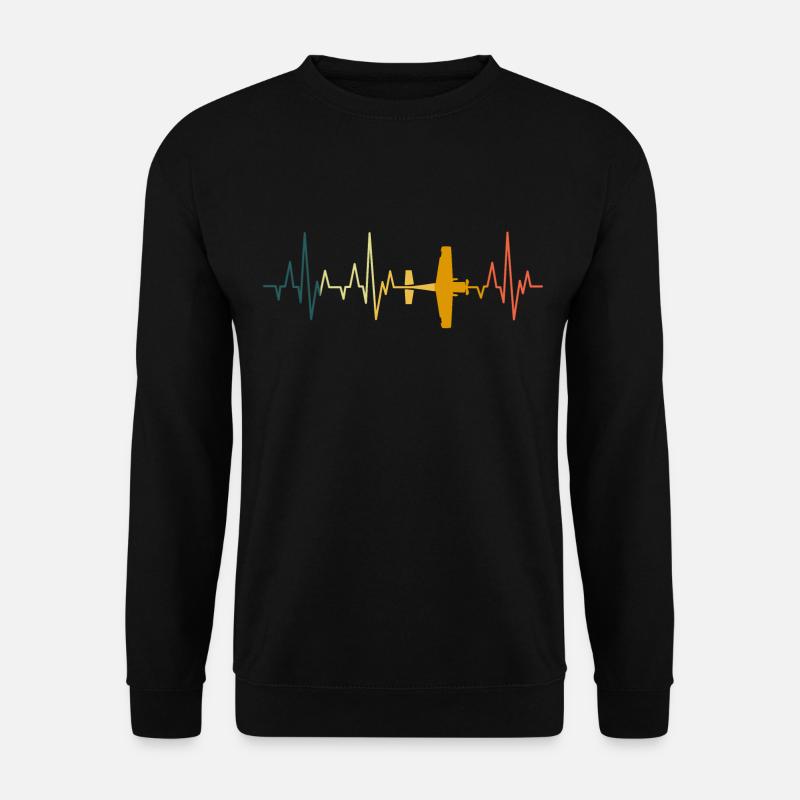 Flugzeug Herzschlag Retro Pilot EKG Fliegen - Unisex Pullover - Schwarz
