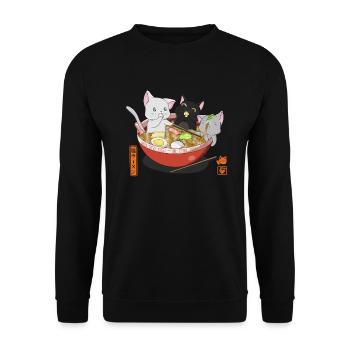 Ramen Katzen - Unisex Pullover - Schwarz - Vorne - Alina (178cm) & Michal (187cm)