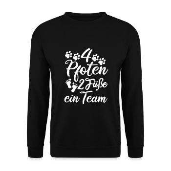 Vier Pfoten Zwei Füße Team - Unisex Pullover - Schwarz - Vorne - Alina (178cm) & Michal (187cm)