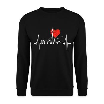 Düsseldorf Skyline Herzschlag Liebe Düsseldorfer - Unisex Pullover - Schwarz - Vorne - Alina (178cm) & Michal (187cm)