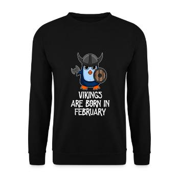 Wikinger sind im Februar geboren -Pinguin Wikinger - Unisex Pullover - Schwarz - Vorne - Alina (178cm) & Michal (187cm)
