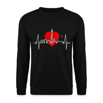 Düsseldorf Skyline Herzschlag Liebe Düsseldorfer - Unisex Pullover - Schwarz - Vorne - Alina (178cm) & Michal (187cm)