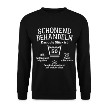 Schonend Behandeln Fünfzig Geschenk 50. Geburtstag - Unisex Pullover - Schwarz - Vorne - Alina (178cm) & Michal (187cm)