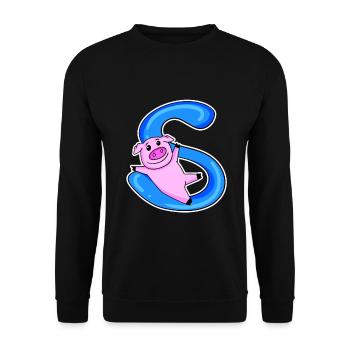 Schwein Buchstabe S - Unisex Pullover - Schwarz - Vorne - Alina (178cm) & Michal (187cm)