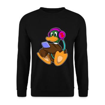 Ente Kopfhörer Musik - Unisex Pullover - Schwarz - Vorne - Alina (178cm) & Michal (187cm)