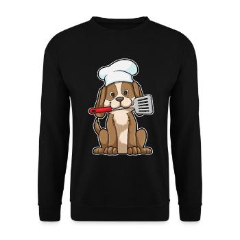 Hund Koch Pfannenwender Kochen - Unisex Pullover - Schwarz - Vorne - Alina (178cm) & Michal (187cm)