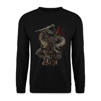 Drachenwächter-Samurai-Bogenschützen-Fantasy - Unisex Pullover - Schwarz - Vorne - Alina (178cm) & Michal (187cm)