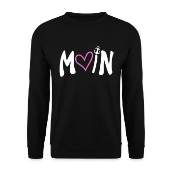 Moin Herz Anker Plattdeutsch - Unisex Pullover - Schwarz - Vorne - Alina (178cm) & Michal (187cm)