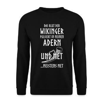 Lustiger Wikinger Spruch Hornkrug Met Honigwein - Unisex Pullover - Schwarz - Vorne - Alina (178cm) & Michal (187cm)