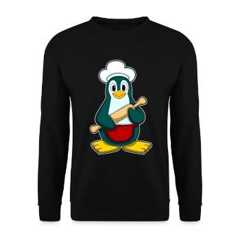 Penguin as a baker with rolling pin - Unisex Sweatshirt - black - Front - Alina (178cm) & Michal (187cm)
