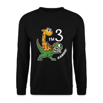 Dinosaurier Giraffe 3 Geburtstag Kindergeburtstag - Unisex Pullover - Schwarz - Vorne - Alina (178cm) & Michal (187cm)