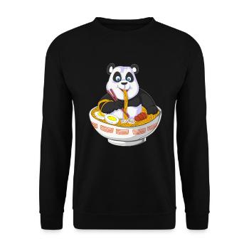 Anime Panda essen Ramen - Unisex Pullover - Schwarz - Vorne - Alina (178cm) & Michal (187cm)