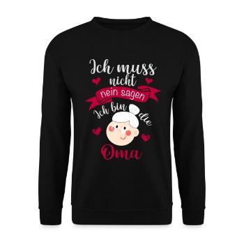 Ich bin die Oma – frech und liebevoll - Unisex Pullover - Schwarz - Vorne - Alina (178cm) & Michal (187cm)