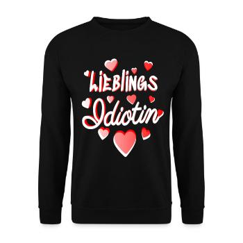 lieblings idiotin lustiger Spruch beste Freundin - Unisex Pullover - Schwarz - Vorne - Alina (178cm) & Michal (187cm)