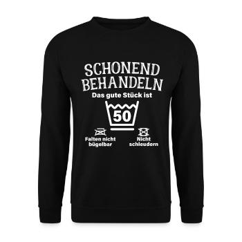 Schonend Behandeln Fünfzig Geschenk 50. Geburtstag - Unisex Pullover - Schwarz - Vorne - Alina (178cm) & Michal (187cm)