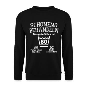 Schonend Behandeln Achtzig Geschenk 80. Geburtstag - Unisex Pullover - Schwarz - Vorne - Alina (178cm) & Michal (187cm)