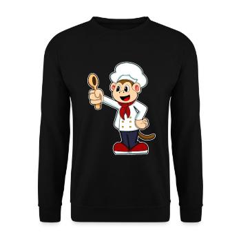 Affe Koch Kochlöffel Kochen - Unisex Pullover - Schwarz - Vorne - Alina (178cm) & Michal (187cm)
