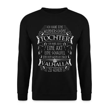 Vater Tochter Wikinger Spruch Valknut Valhalla - Unisex Pullover - Schwarz - Vorne - Alina (178cm) & Michal (187cm)