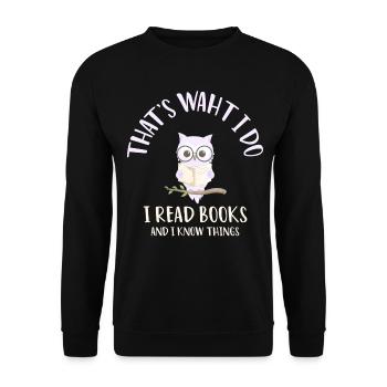 Ich lese Bücher Eule Nachteule Bücher Bücherwurm - Unisex Pullover - Schwarz - Vorne - Alina (178cm) & Michal (187cm)