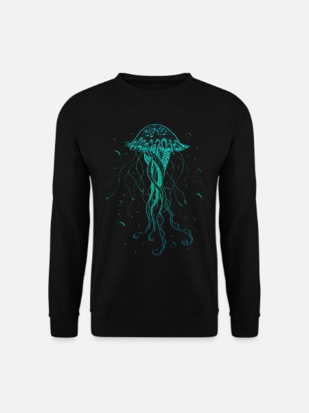 Qualle Meerestier Psychedelische Kunst Geschenk - Unisex Pullover - Schwarz