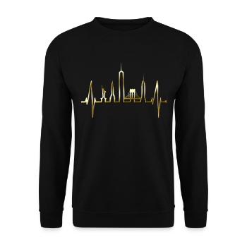 New York Skyline Herzschlag Herz Puls USA Geschenk - Unisex Pullover - Schwarz - Vorne - Alina (178cm) & Michal (187cm)