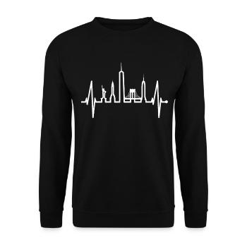 New York Skyline Herzschlag Herz Puls USA Geschenk - Unisex Pullover - Schwarz - Vorne - Alina (178cm) & Michal (187cm)