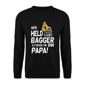 Bagger Held Papa Vater Geschenk - Unisex Pullover - Schwarz - Vorne - Alina (178cm) & Michal (187cm)