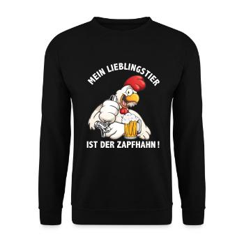 Mein Lieblingshahn ist der Zapfhahn Biertrinker - Unisex Pullover - Schwarz - Vorne - Alina (178cm) & Michal (187cm)