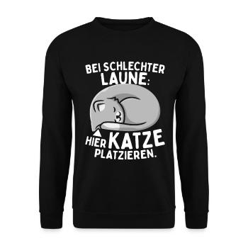 Bei Schlechter Laune Hier Katze Platzieren Katzen - Unisex Pullover - Schwarz - Vorne - Alina (178cm) & Michal (187cm)