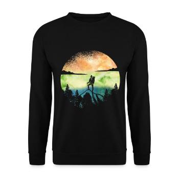 Wanderlust Hiker – Aquarell Adventure - Unisex Pullover - Schwarz - Vorne - Alina (178cm) & Michal (187cm)