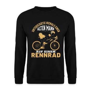 Alter Mann auf Rennrad - Unisex Pullover - Schwarz - Vorne - Alina (178cm) & Michal (187cm)