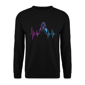 Pferde Herzschlag Pferd Reiten Reiterin - Unisex Pullover - Schwarz - Vorne - Alina (178cm) & Michal (187cm)