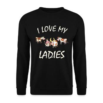 Vaches - J’aime mes dames, fermière, passionnée de bétail - Sweat-shirt Unisexe - noir - Devant - Alina (178cm) & Michal (187cm)