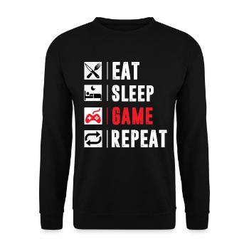 Eat Sleep Game Repeat Gaming Gamer New T-Shirts - Unisex Pullover - Schwarz - Vorne - Alina (178cm) & Michal (187cm)