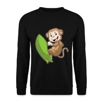 Affe Surfen Surfbrett Sommer - Unisex Pullover - Schwarz - Vorne - Alina (178cm) & Michal (187cm)