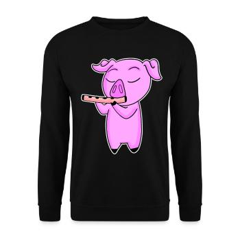 Pig plays flute - Unisex Sweatshirt - black - Front - Alina (178cm) & Michal (187cm)