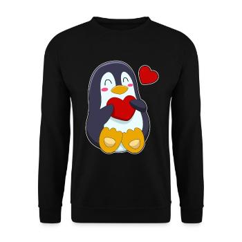 Pinguin Herz - Unisex Pullover - Schwarz - Vorne - Alina (178cm) & Michal (187cm)