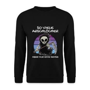 So Viele Arschlöcher Aber Nur Eine Sense - Unisex Pullover - Schwarz - Vorne - Alina (178cm) & Michal (187cm)