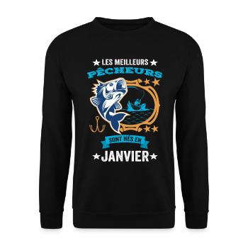 Anniversaire Pour Meilleur Pêcheur né en Janvier - Sweat-shirt Unisexe - noir - Devant - Alina (178cm) & Michal (187cm)