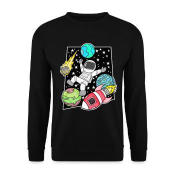 Astronaute dans l’espace avec fusée - Sweat-shirt Unisexe - noir - Devant - Alina (178cm) & Michal (187cm)
