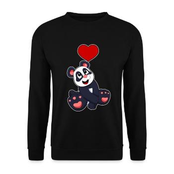 Panda Herz - Unisex Pullover - Schwarz - Vorne - Alina (178cm) & Michal (187cm)