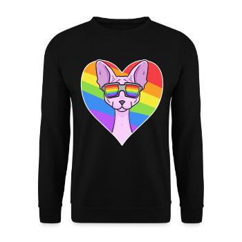 Sphynx Katze - Sphinx-Katze - Regenbogen Herz - Unisex Pullover - Schwarz - Vorne - Alina (178cm) & Michal (187cm)