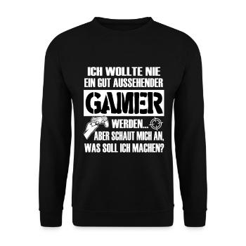 Gamer Selbstironie Spruchbild Progamer - Unisex Pullover - Schwarz - Vorne - Alina (178cm) & Michal (187cm)