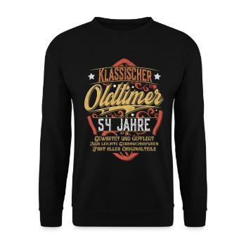 54. Geburtstag Oldtimer - Unisex Pullover - Schwarz - Vorne - Alina (178cm) & Michal (187cm)
