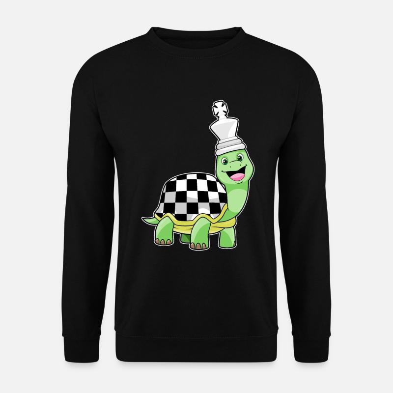 Schildkröte beim Schach mit Schachbrett & König - Unisex Pullover - Schwarz