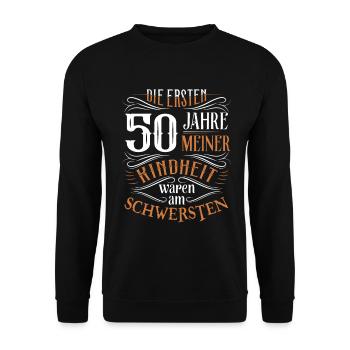 50. Geburtstag Kindheit Lustig - Unisex Pullover - Schwarz - Vorne - Alina (178cm) & Michal (187cm)